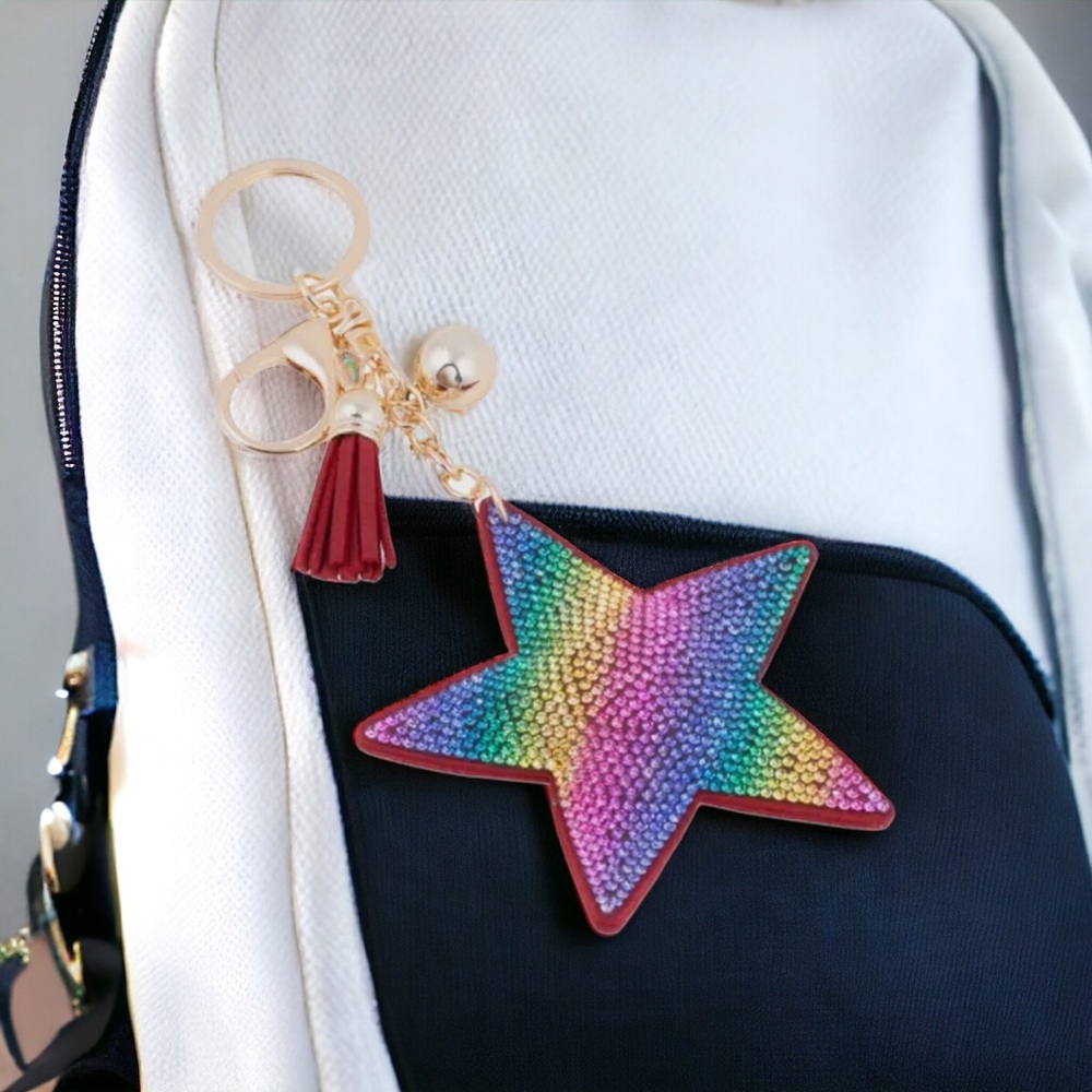 Bling Crystal Star & Tassel Keychain - Picture 1 of 5